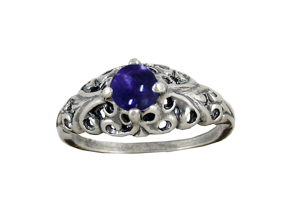 Sterling Silver Filigree Ring With Iolite Size 10